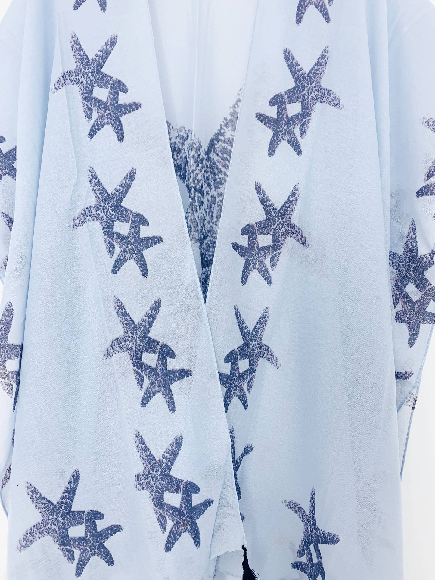 Blue Starfish Tassels Trim Kimono