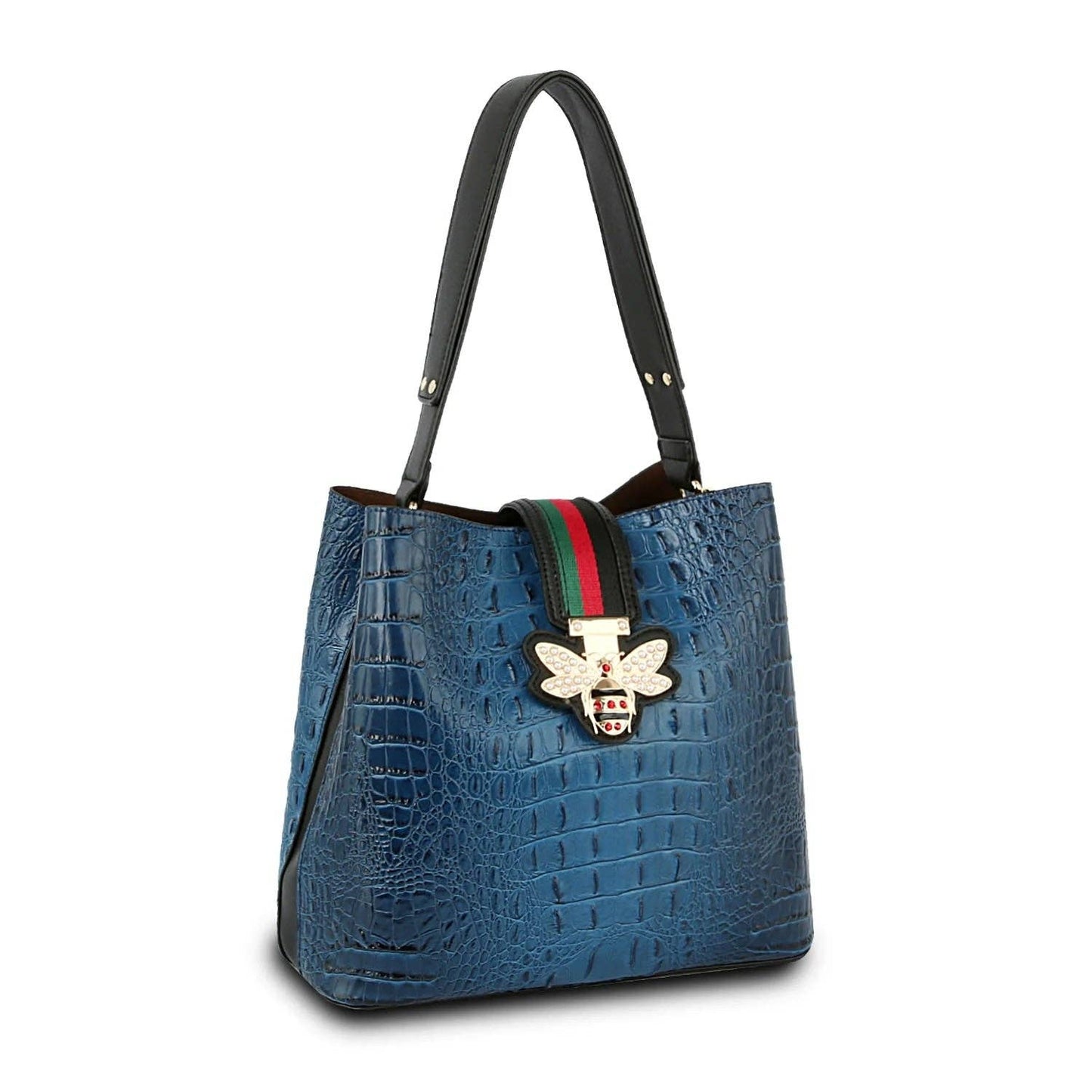 DS0673 FASHION CROCO BEE STRIPE HOBO HANDBAG: RED