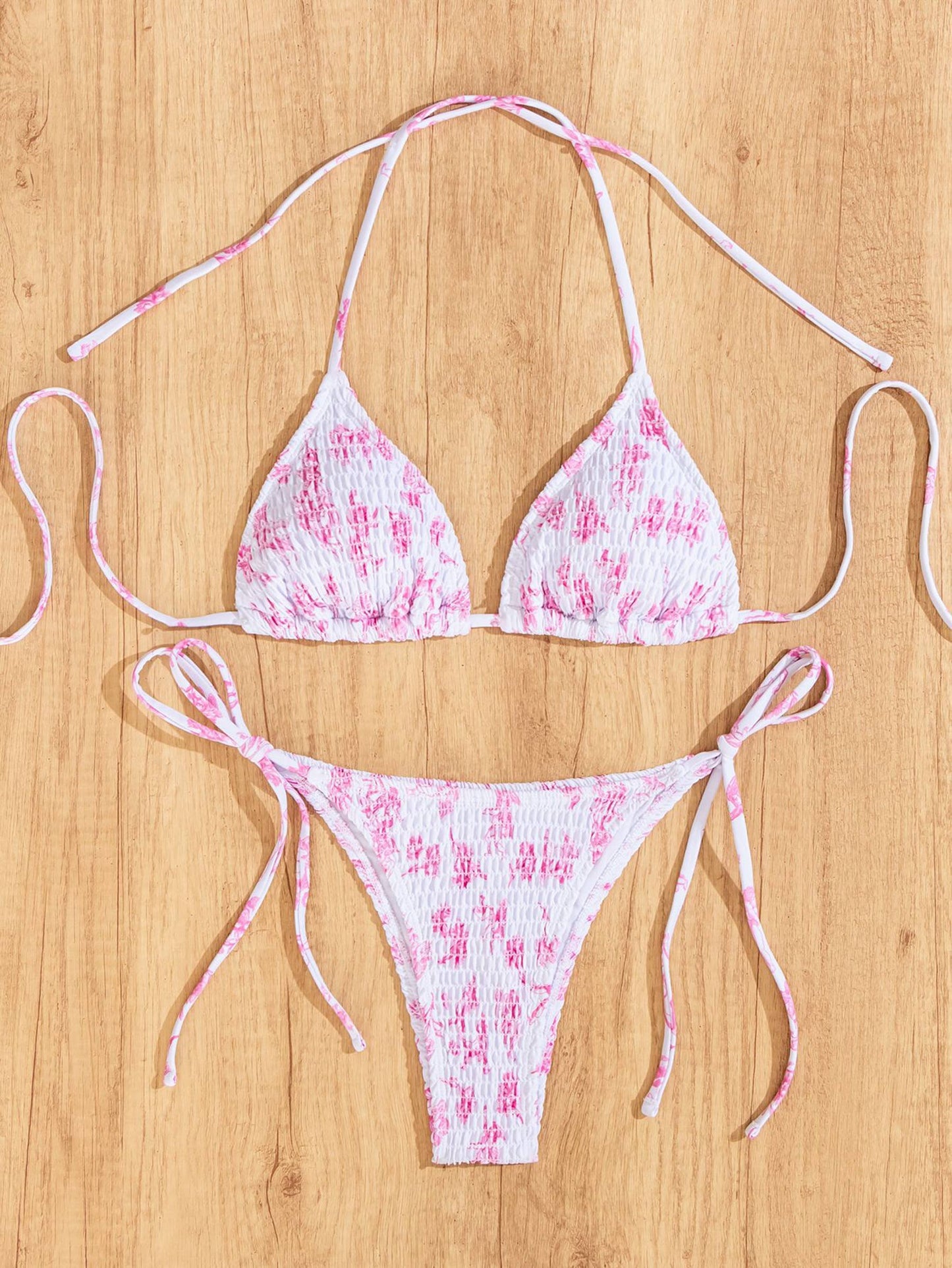 Leopard Print Split Bikini Swimsuit: Brown / M