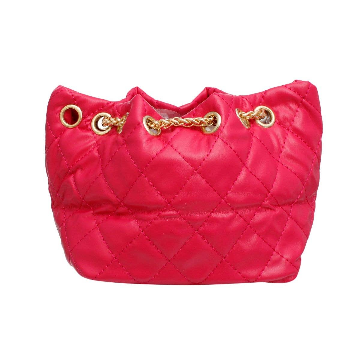 Mini Bucket Fuchsia Quilted Gold Camellia Luxe Bag: Fuschia / Gold / 9 x 4 x 5.5 inches