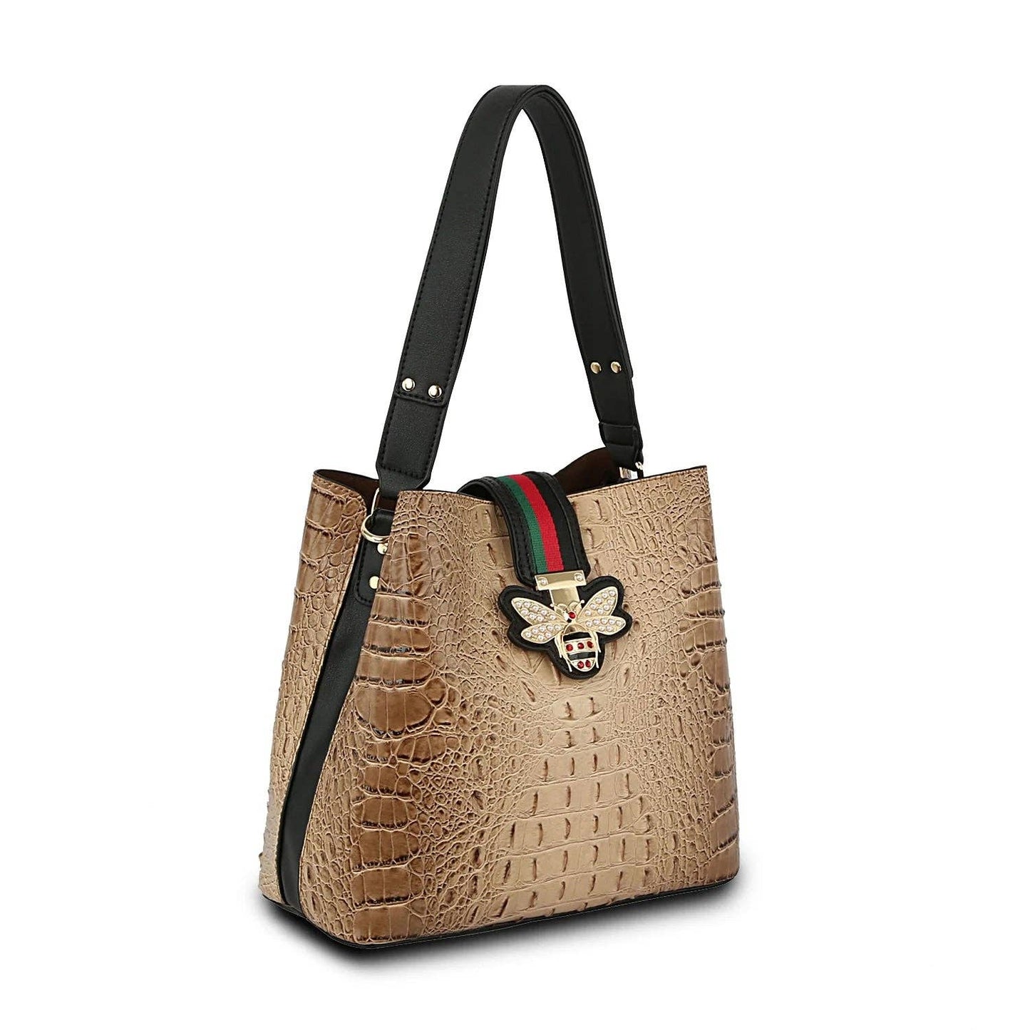 DS0673 FASHION CROCO BEE STRIPE HOBO HANDBAG: RED
