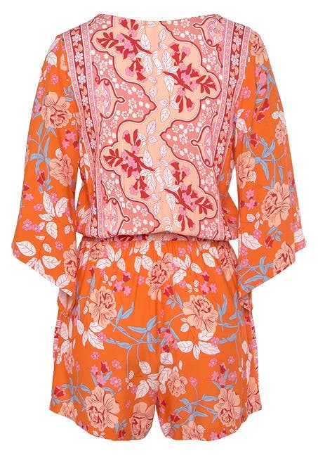 LASCANA Women's Floral Wrap Look Romper: Orange Multi / 4