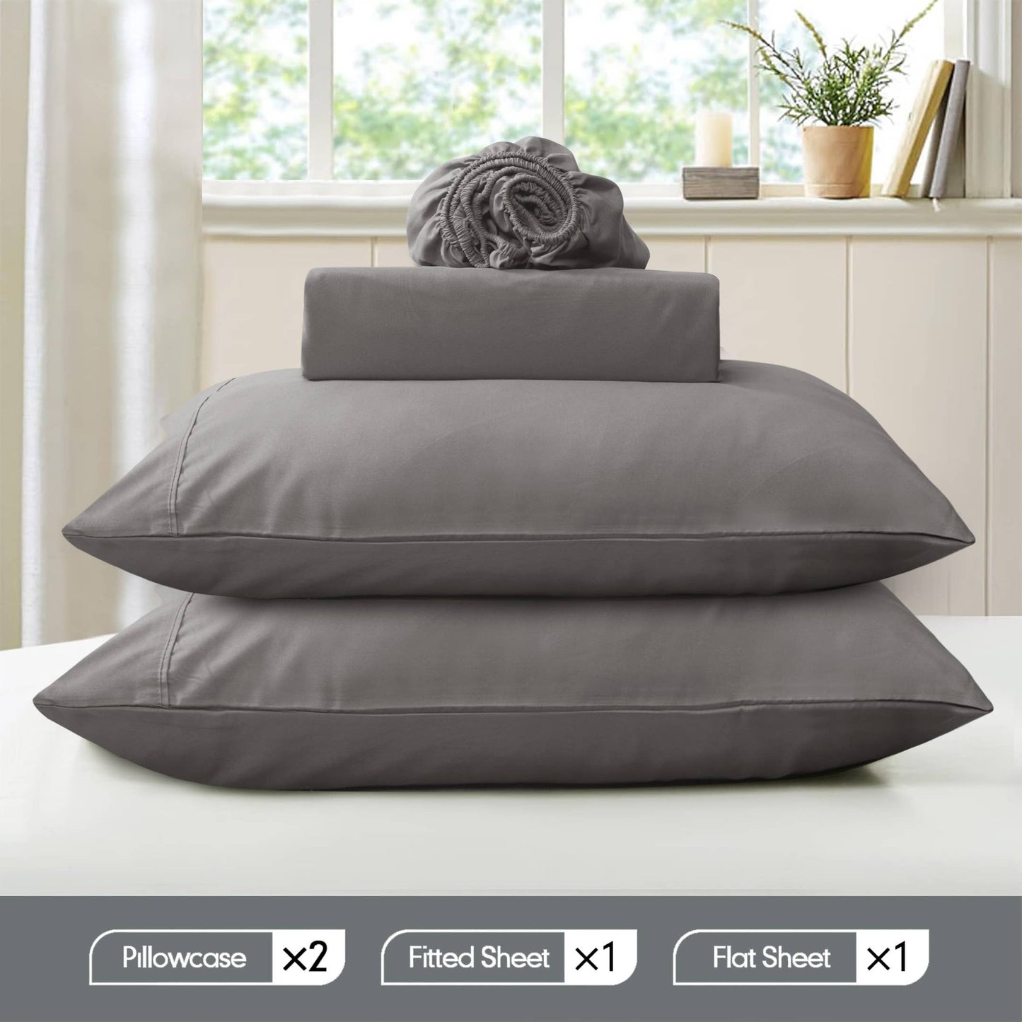 Soft Brushed Microfiber Deep Pocket Sheet Set - 4 Piece Set: Beige / King