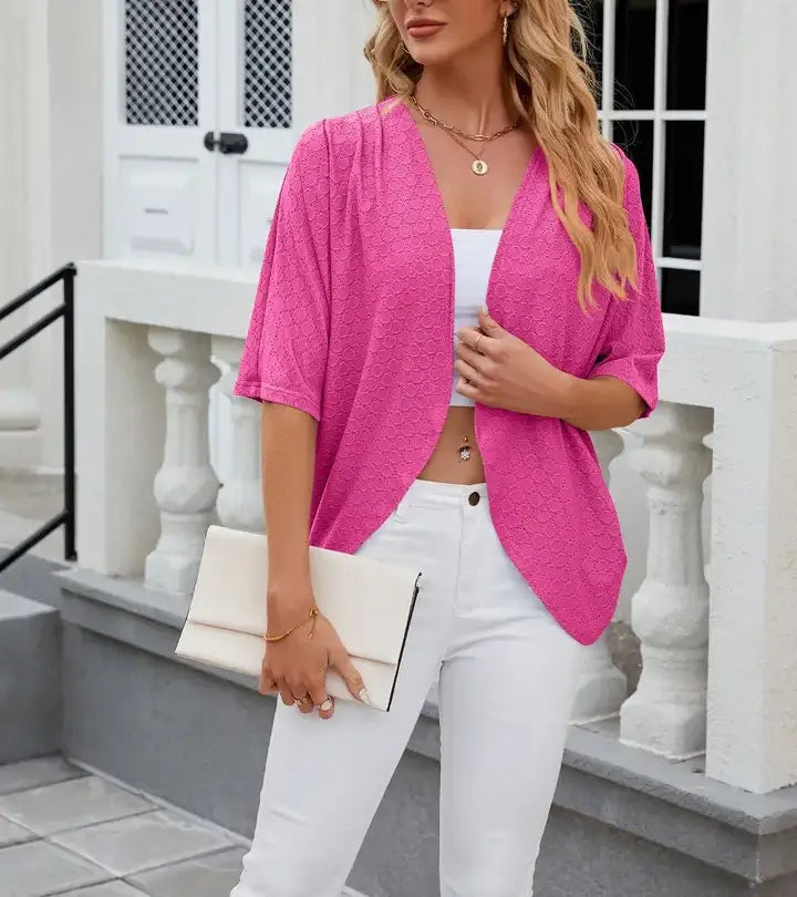 Short Sleeve Cardigan Lightweight Open Front Knit Sweaters: White / 65%Rayon 30%Polyester 5%Spandex / XXL