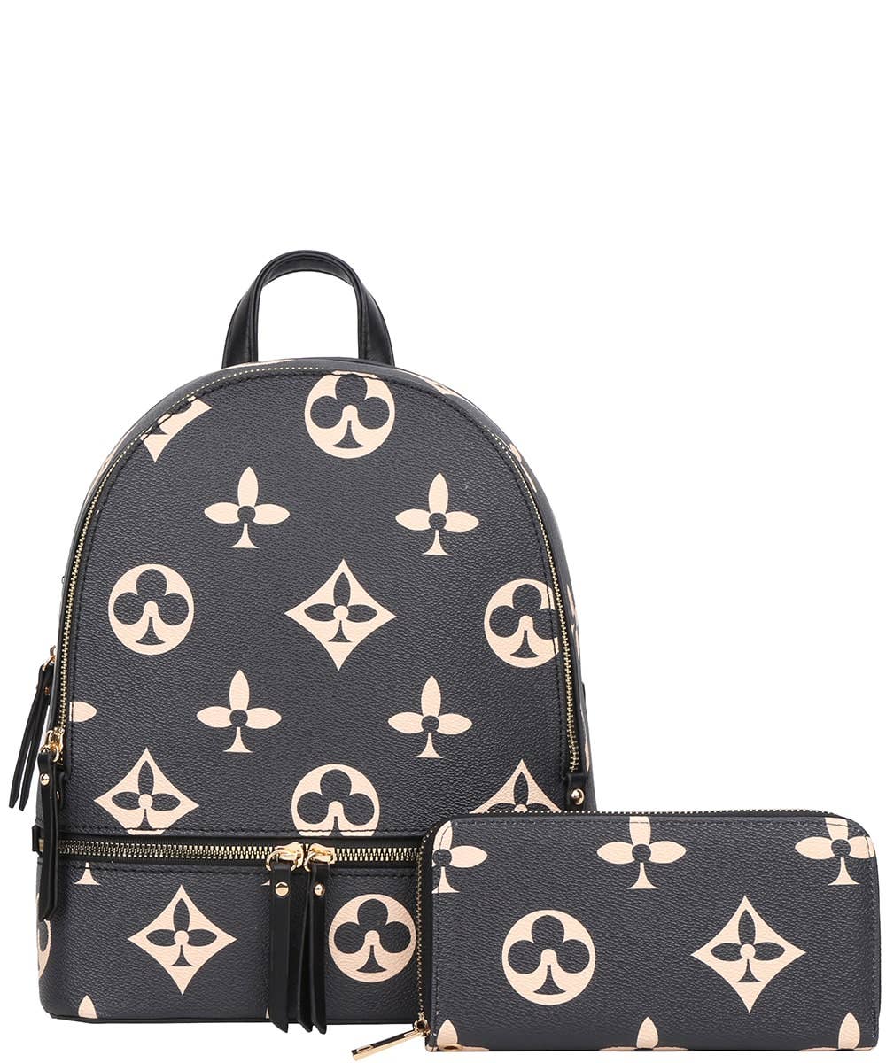 2in1 Print Zipper Backpack With wallet Set DH-7285-W : White