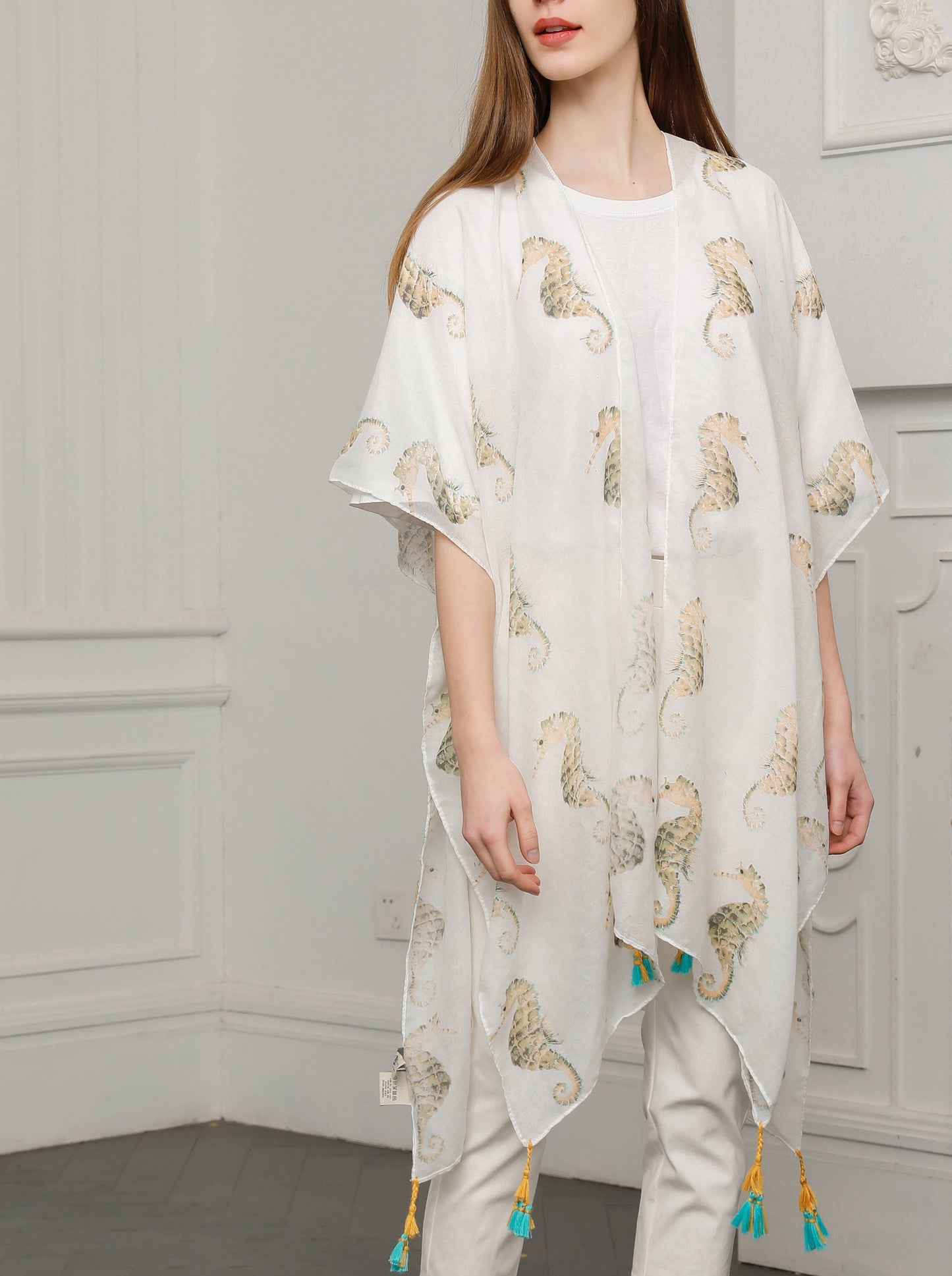 White-Mustard Seahorse Kimono