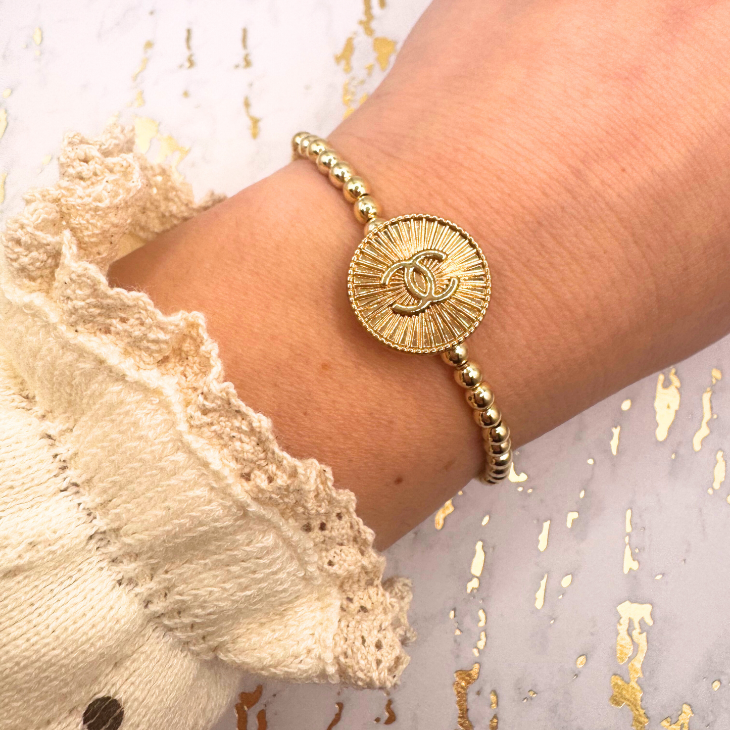 4MM Gold Beaded Bracelet: 7"