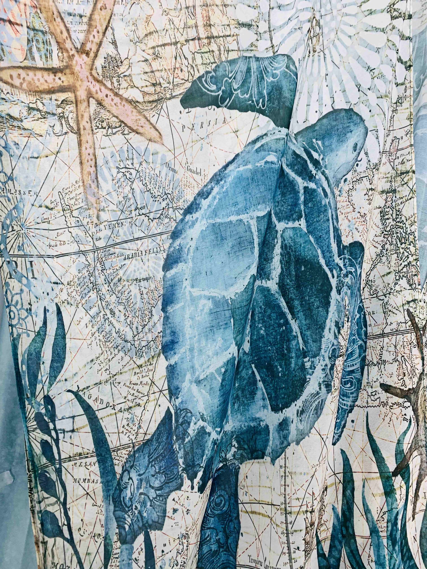 JC070960 Blue-Multi Sea Turtle Kimono
