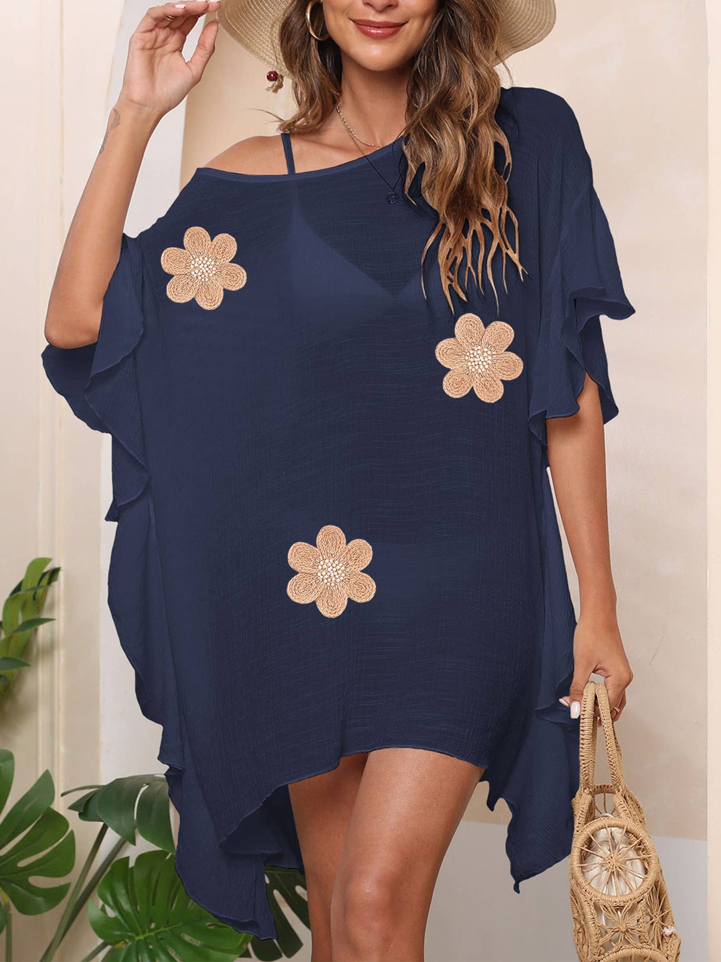 Solid Color Loose Bikini Top: Blue / One Size