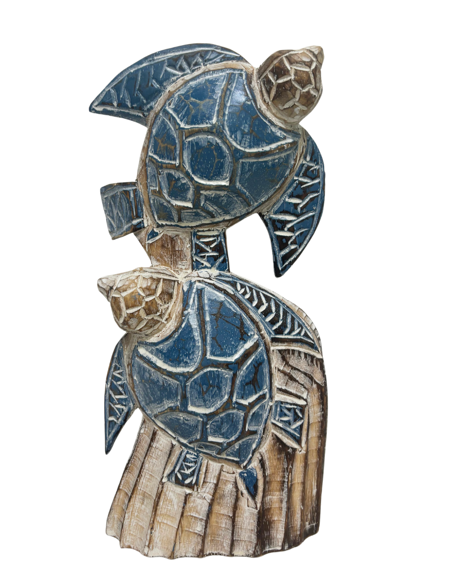 HAND CARVED WOODEN SEA TURTLES NAUTICAL ART SCULPTURE : TEAL