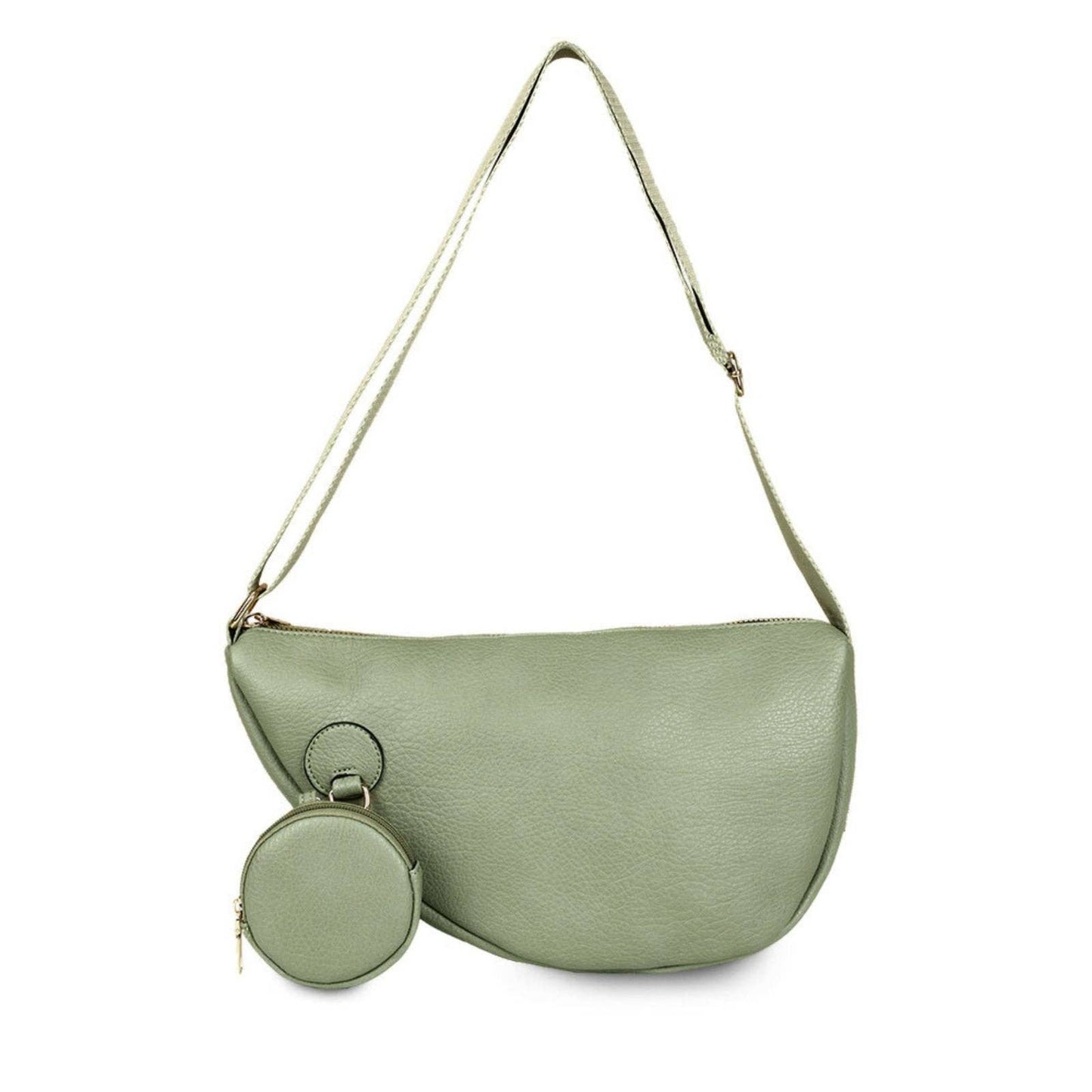 Crossbody Light Green Round Pouch Bag Set Women: Green / Faux Leather / 13.75 x 4.25 x 8.25 inches