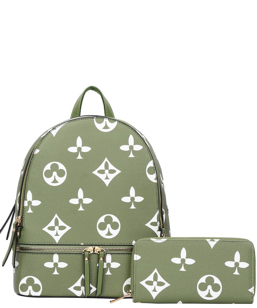 2in1 Print Zipper Backpack With wallet Set DH-7285-W : White