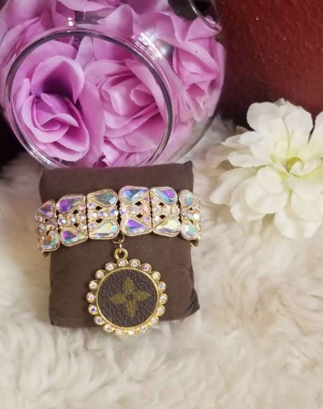 Upcycled LV AB bling stretchy bracelet