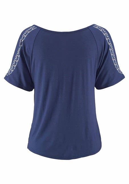 LASCANA Women's Cold Shoulder Print Top: White & Red / 0/2