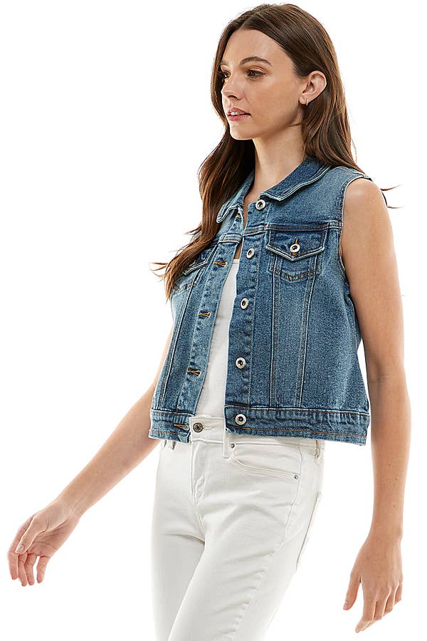 Women's Spandex Denim Vest: MEDIUM / 98% Cotton 2% Spandex / S-M-L-XL(1-2-2-1)6pcs/pack