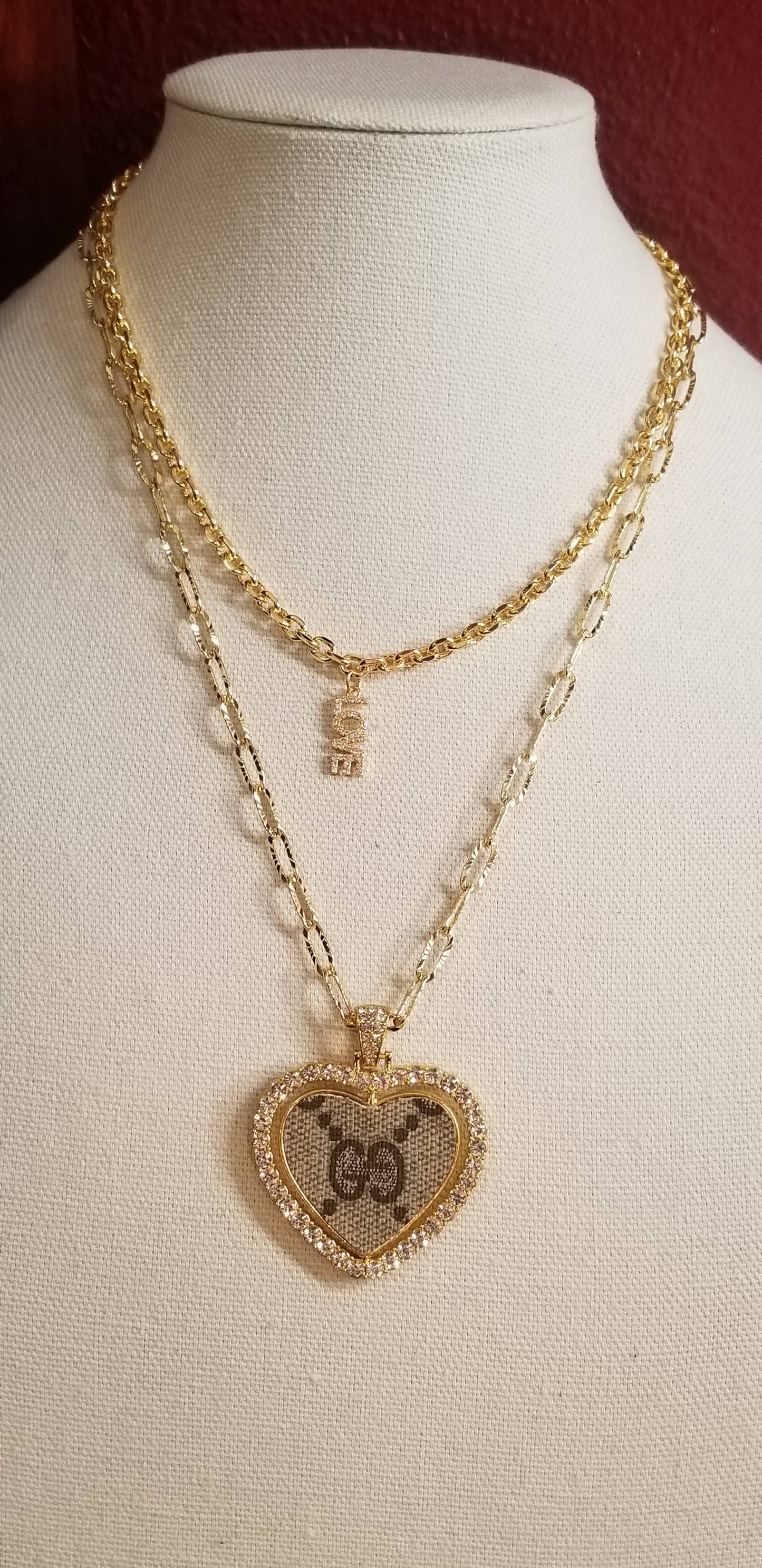 Authentic upcycled double sided heart LV & GG