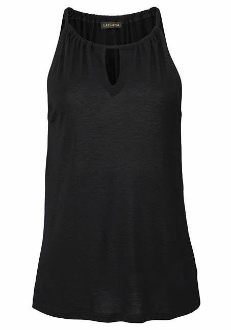 LASCANA Women's Sleeveless Keyhole Detail Top: Red & Navy / 16/18