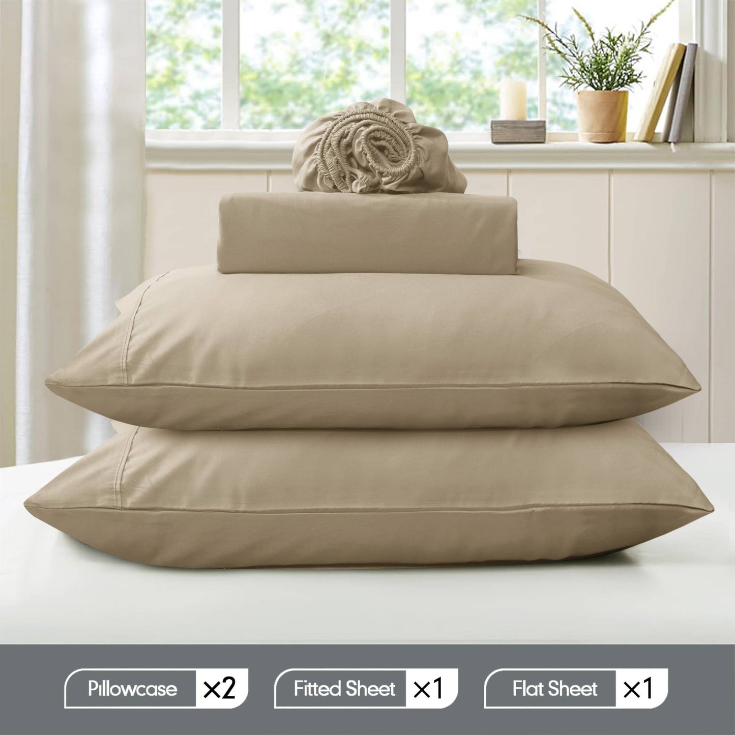 Soft Brushed Microfiber Deep Pocket Sheet Set - 4 Piece Set: Beige / Full