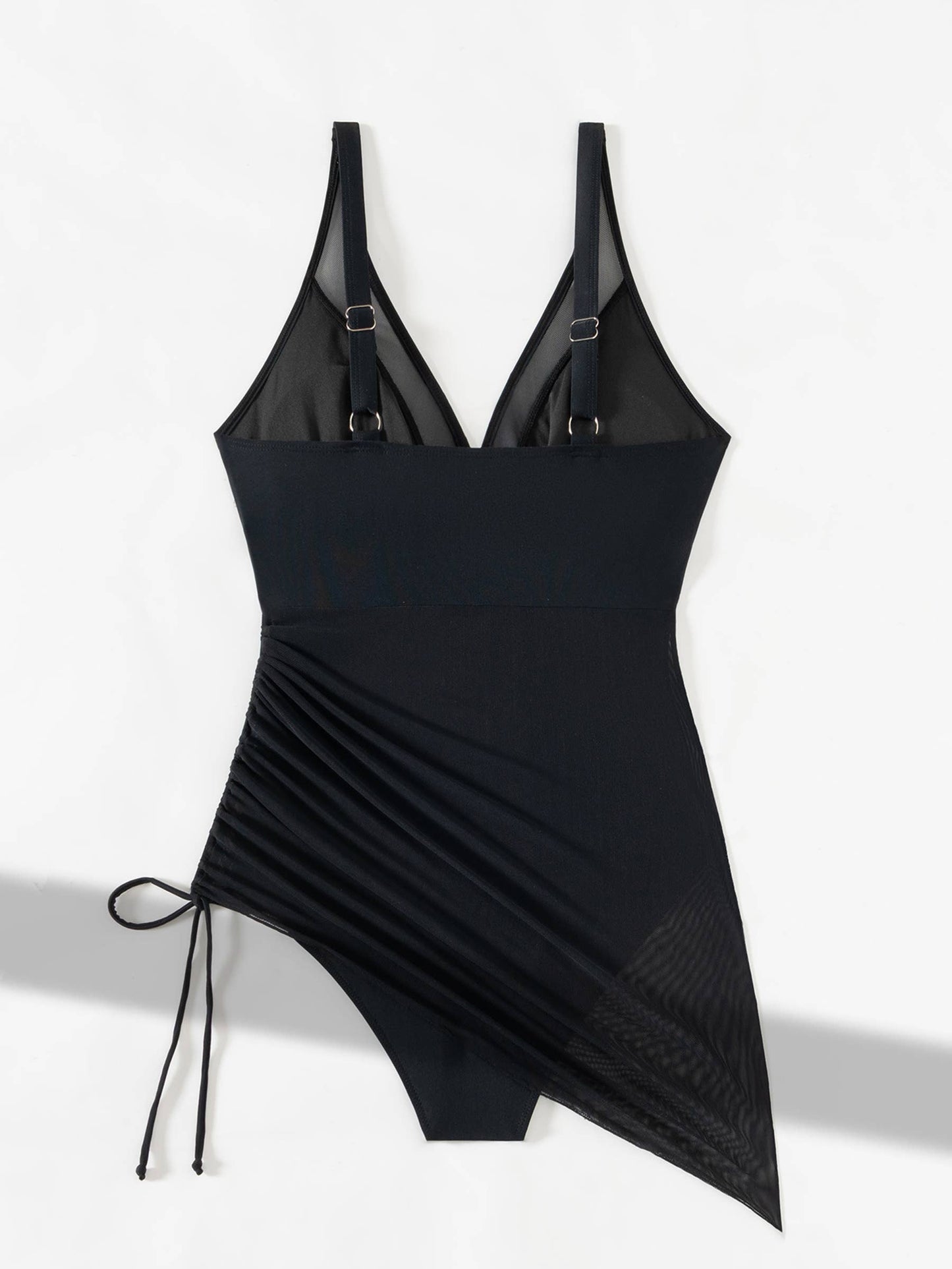 Mesh Drawstring Sexy Slim Fit One-piece Swimsuit: Black / S