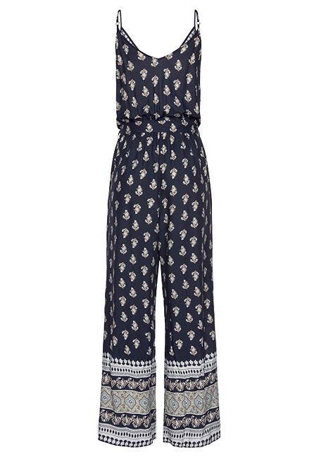 LASCANA Women's Patterned V-Neck Jumpsuit: Navy Printed / 6
