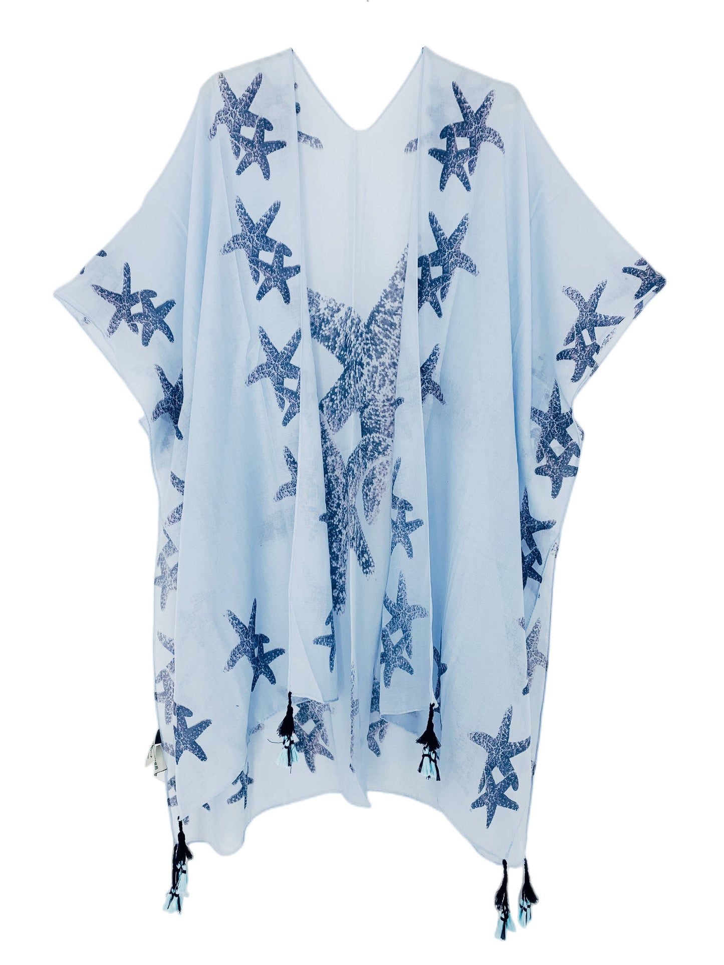 Blue Starfish Tassels Trim Kimono