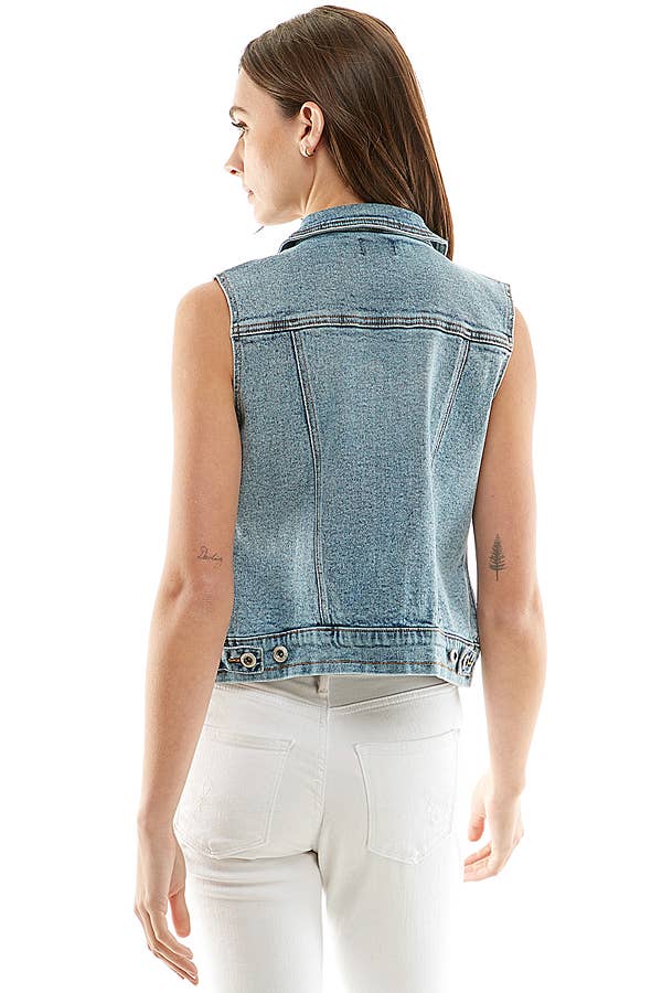 Women's Spandex Denim Vest: MEDIUM / 98% Cotton 2% Spandex / S-M-L-XL(1-2-2-1)6pcs/pack