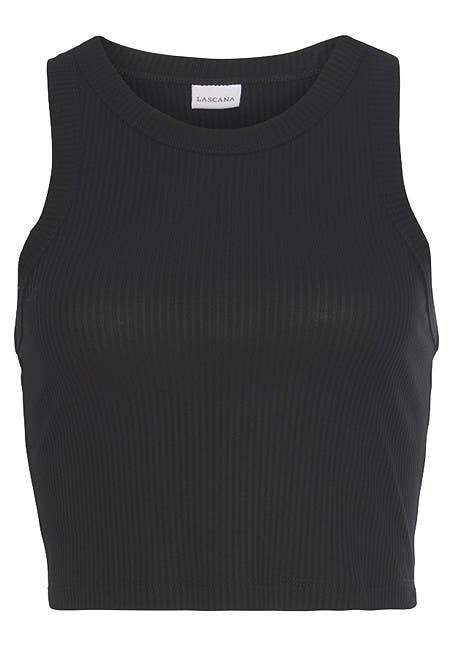 LASCANA Women's 2 Pk Crop Tank Tops: Black & White / 8/10