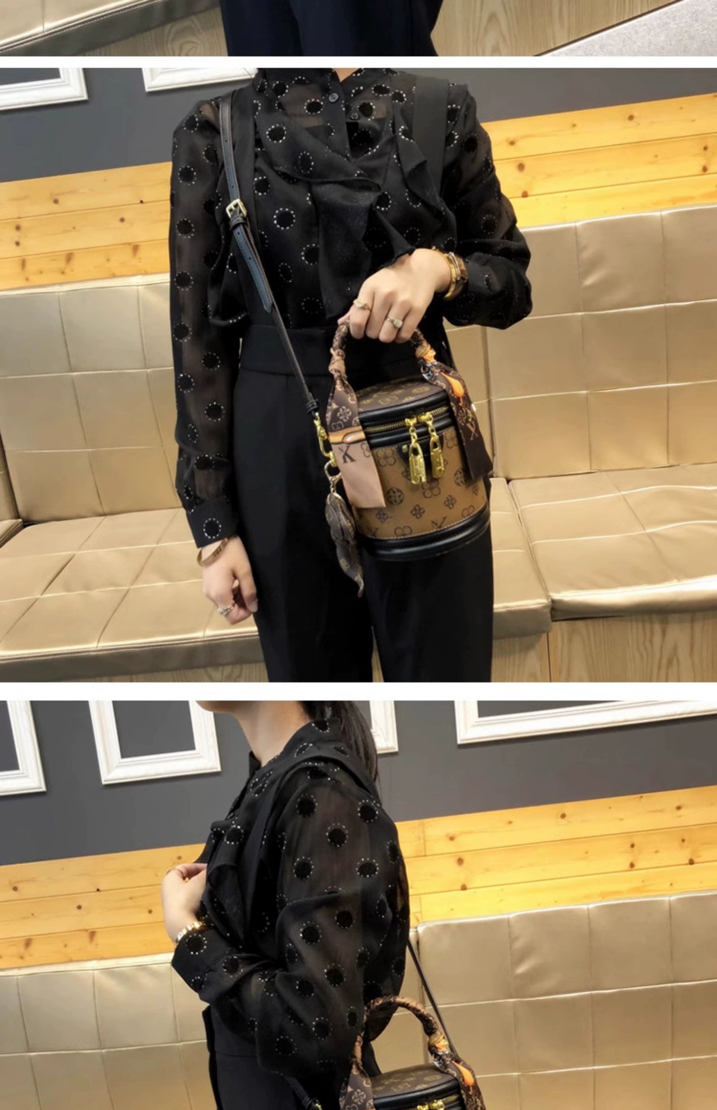 Bag Women's Genuine Leather Retro Fortune Bucket Shoulder Messenger Bag