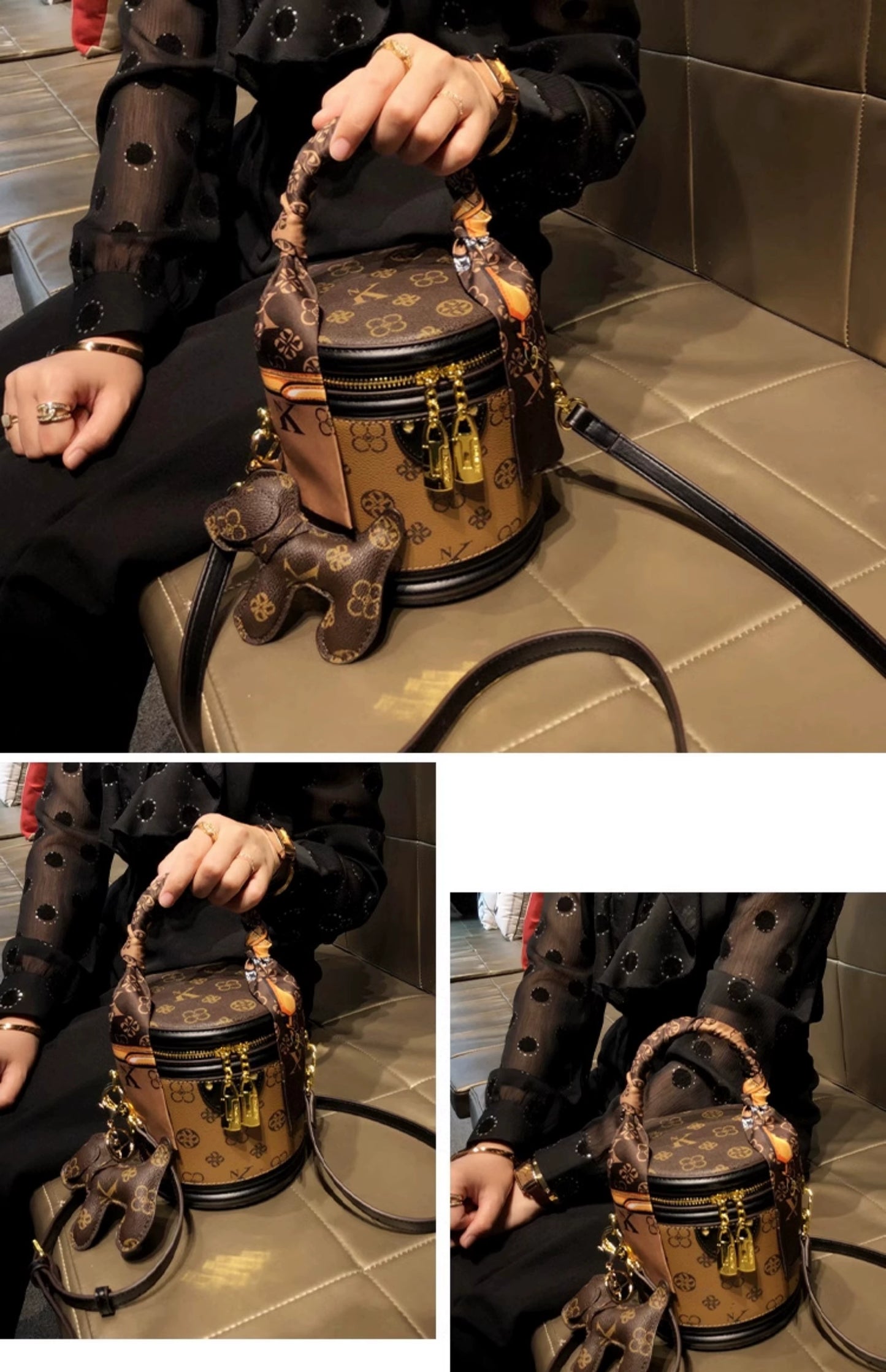 Bag Women's Genuine Leather Retro Fortune Bucket Shoulder Messenger Bag