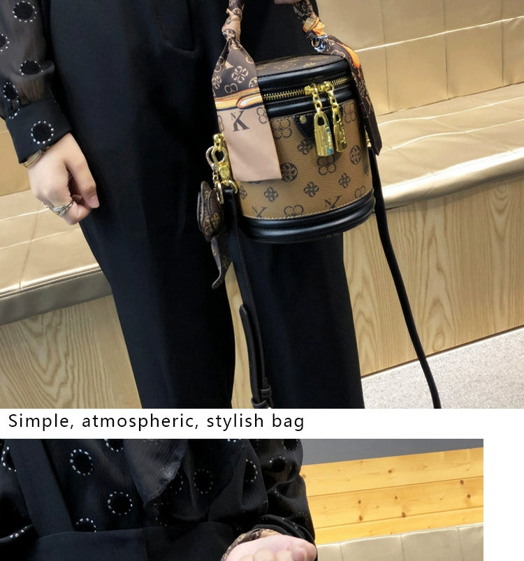Bag Women's Genuine Leather Retro Fortune Bucket Shoulder Messenger Bag