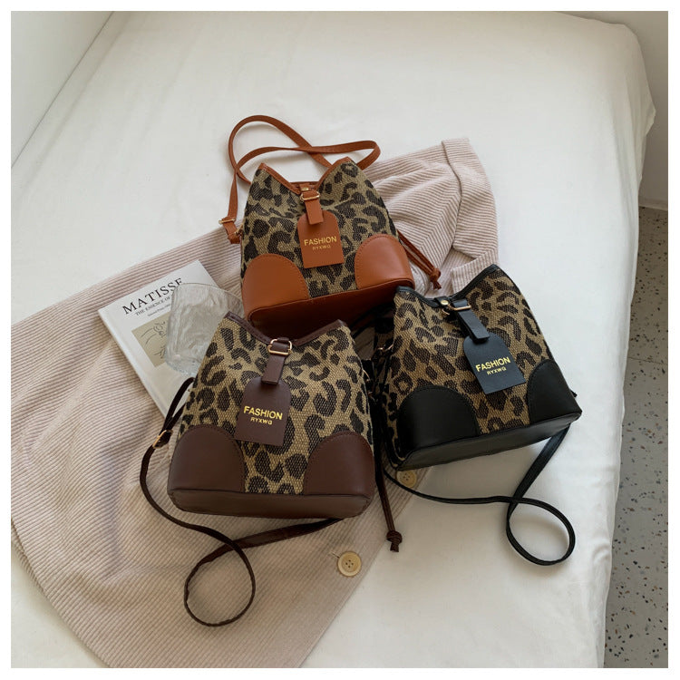 Leopard Small PU Leather Women Bucket Crossbody Bags 2024 Fall Designer Shoulder Bag Luxury Brand Ladies Handbag Lady Trend Tote