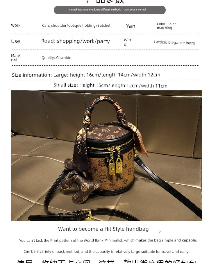 Bag Women's Genuine Leather Retro Fortune Bucket Shoulder Messenger Bag