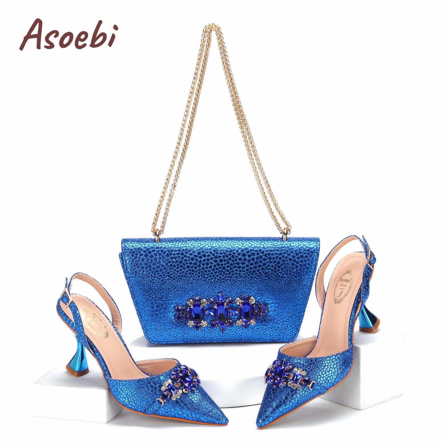 Pink Color Sandals for Women 2024 Luxury Wedding Pumps High Heels Rhinestone Design Party Shoes and Bags Set for Wedding Party