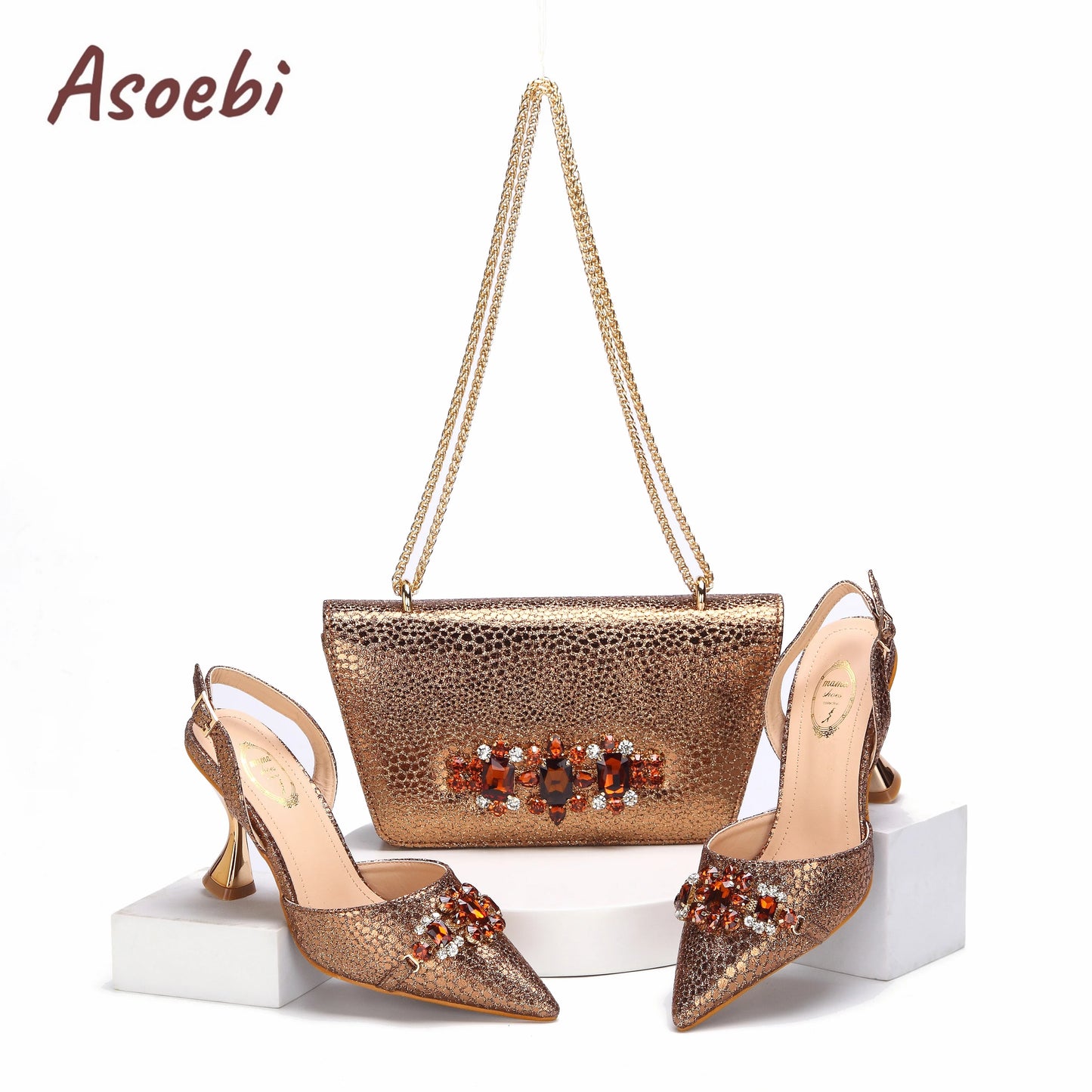 Pink Color Sandals for Women 2024 Luxury Wedding Pumps High Heels Rhinestone Design Party Shoes and Bags Set for Wedding Party
