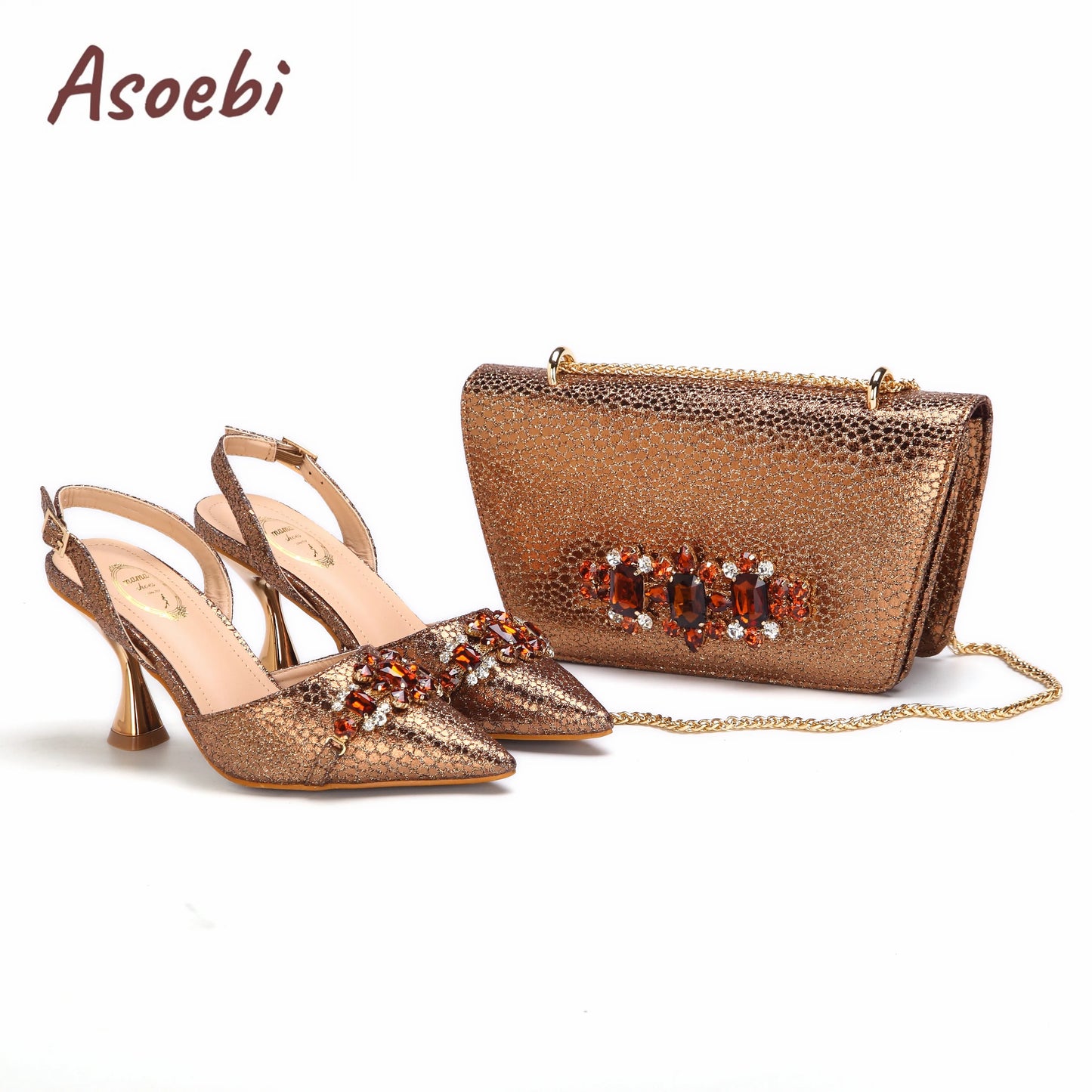 Pink Color Sandals for Women 2024 Luxury Wedding Pumps High Heels Rhinestone Design Party Shoes and Bags Set for Wedding Party