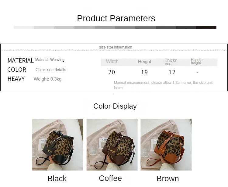 Leopard Small PU Leather Women Bucket Crossbody Bags 2024 Fall Designer Shoulder Bag Luxury Brand Ladies Handbag Lady Trend Tote