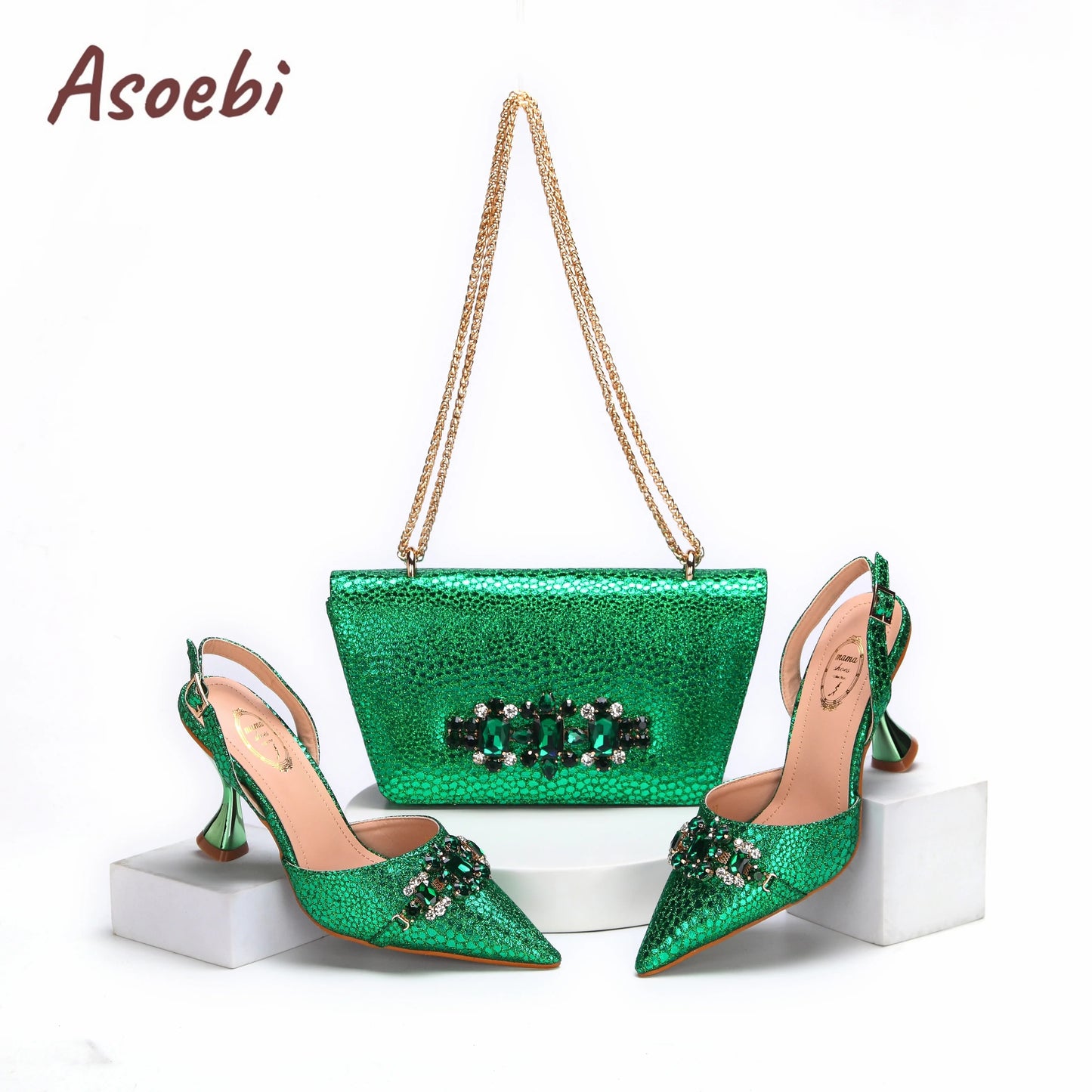 Pink Color Sandals for Women 2024 Luxury Wedding Pumps High Heels Rhinestone Design Party Shoes and Bags Set for Wedding Party