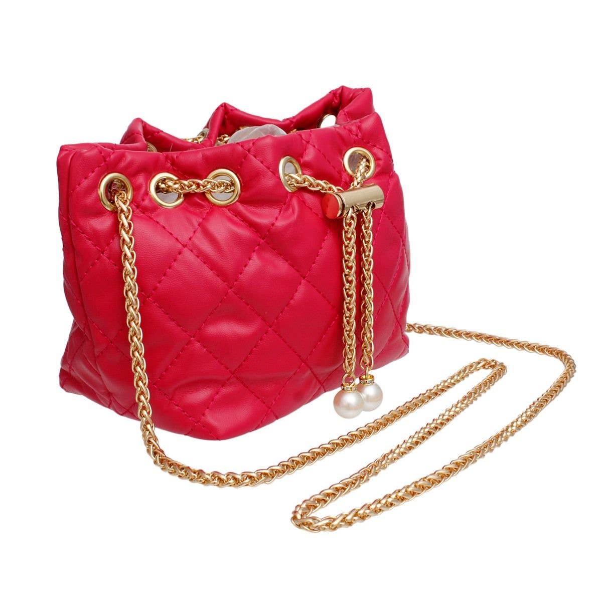 Mini Bucket Fuchsia Quilted Gold Camellia Luxe Bag: Fuschia / Gold / 9 x 4 x 5.5 inches