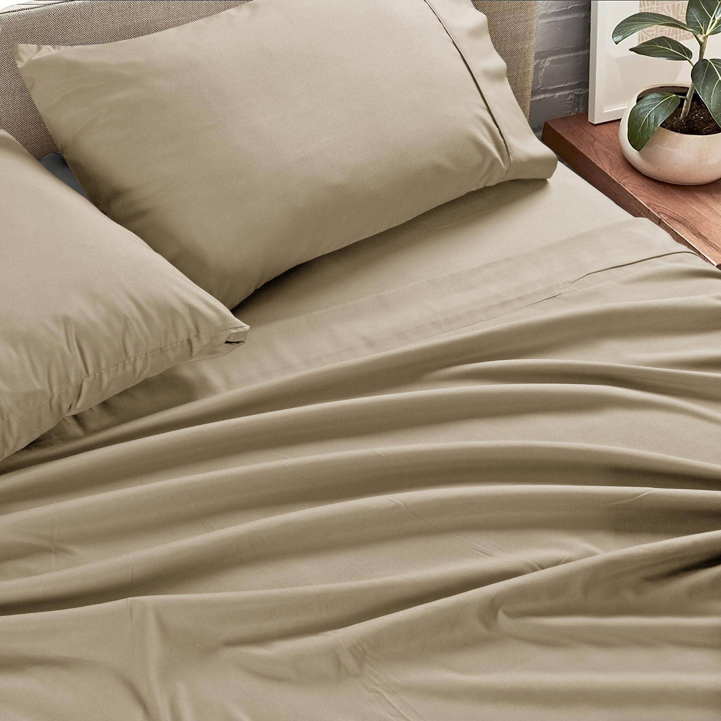 Soft Brushed Microfiber Deep Pocket Sheet Set - 4 Piece Set: Beige / Full