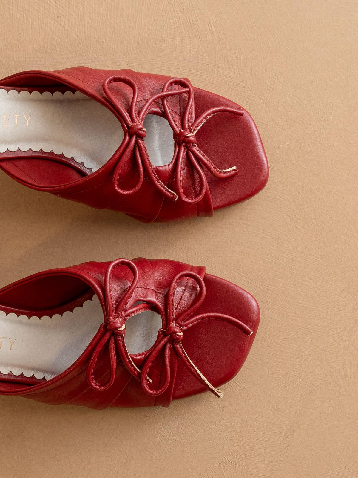 The Emerald | Red Double Bow Peep Hole Sandal: RED / 6.5