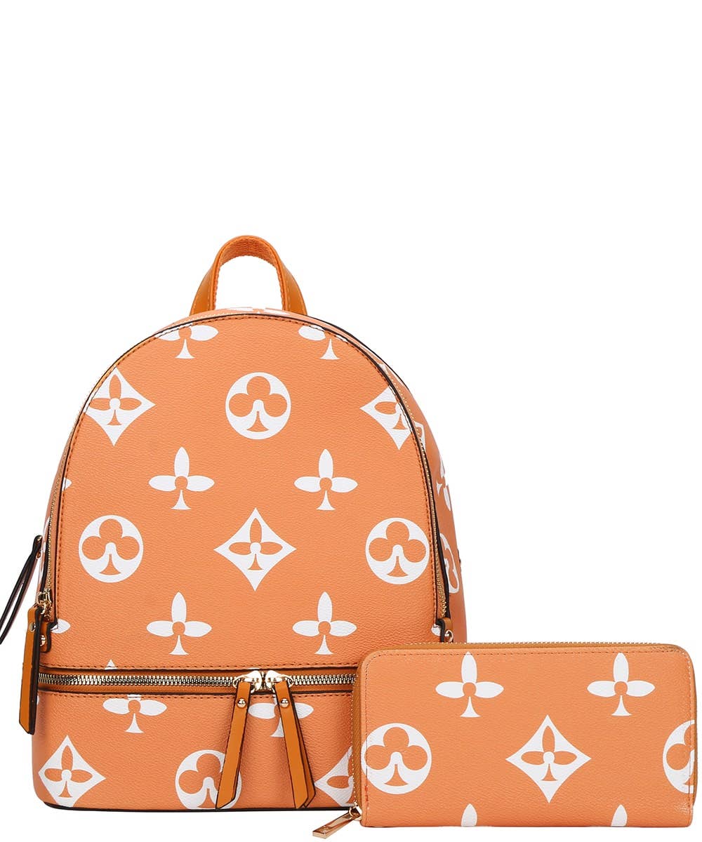 2in1 Print Zipper Backpack With wallet Set DH-7285-W : White