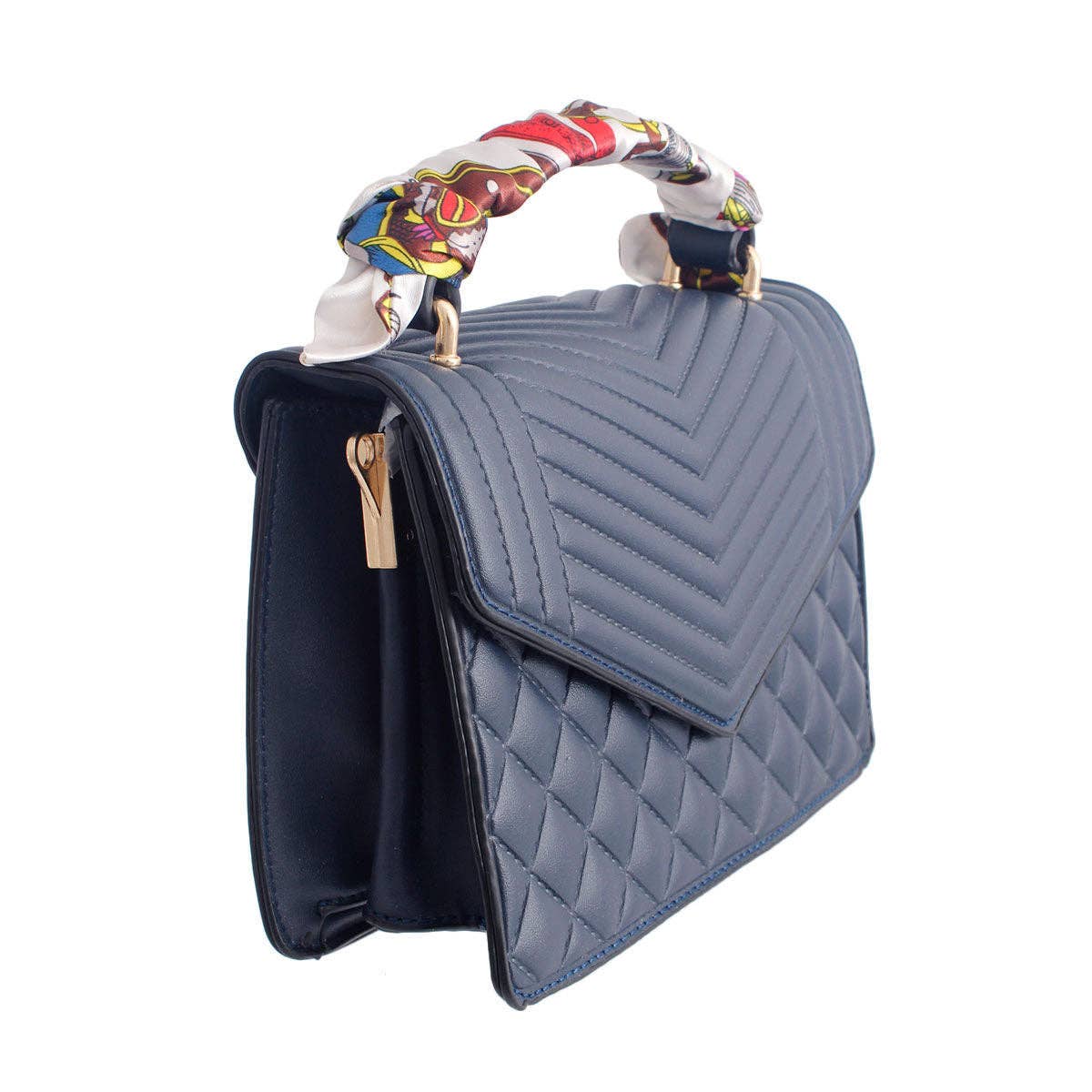 Navy Quilted Scarf Crossbody: Navy / Faux Leather / 8.7 x 3.3 x 5.7 inches