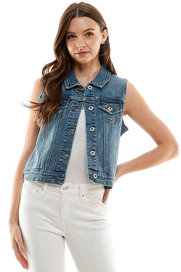 Women's Spandex Denim Vest: MEDIUM / 98% Cotton 2% Spandex / S-M-L-XL(1-2-2-1)6pcs/pack
