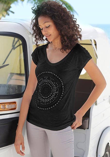 LASCANA Women's Mosaic Boho Print Top: Smokey Blue / 12/14