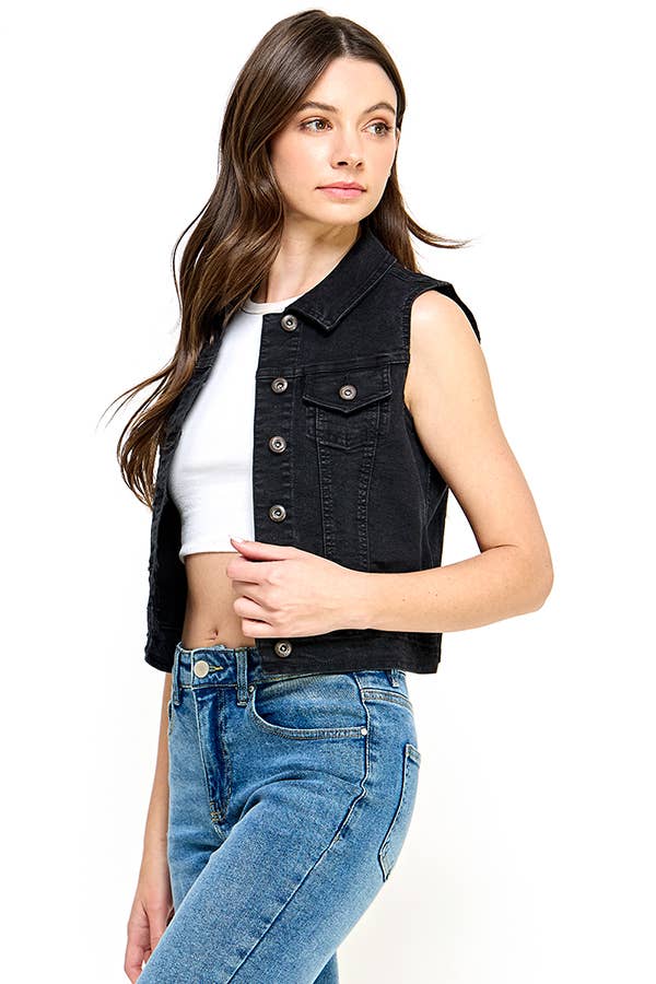 Women's Spandex Denim Vest: MEDIUM / 98% Cotton 2% Spandex / S-M-L-XL(1-2-2-1)6pcs/pack
