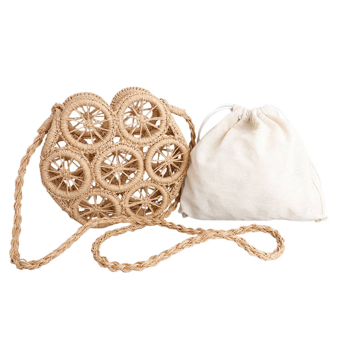 Brown Straw Wheel Crossbody: Color / Multi Tone / 8.5 x 8 x 2.8 inches