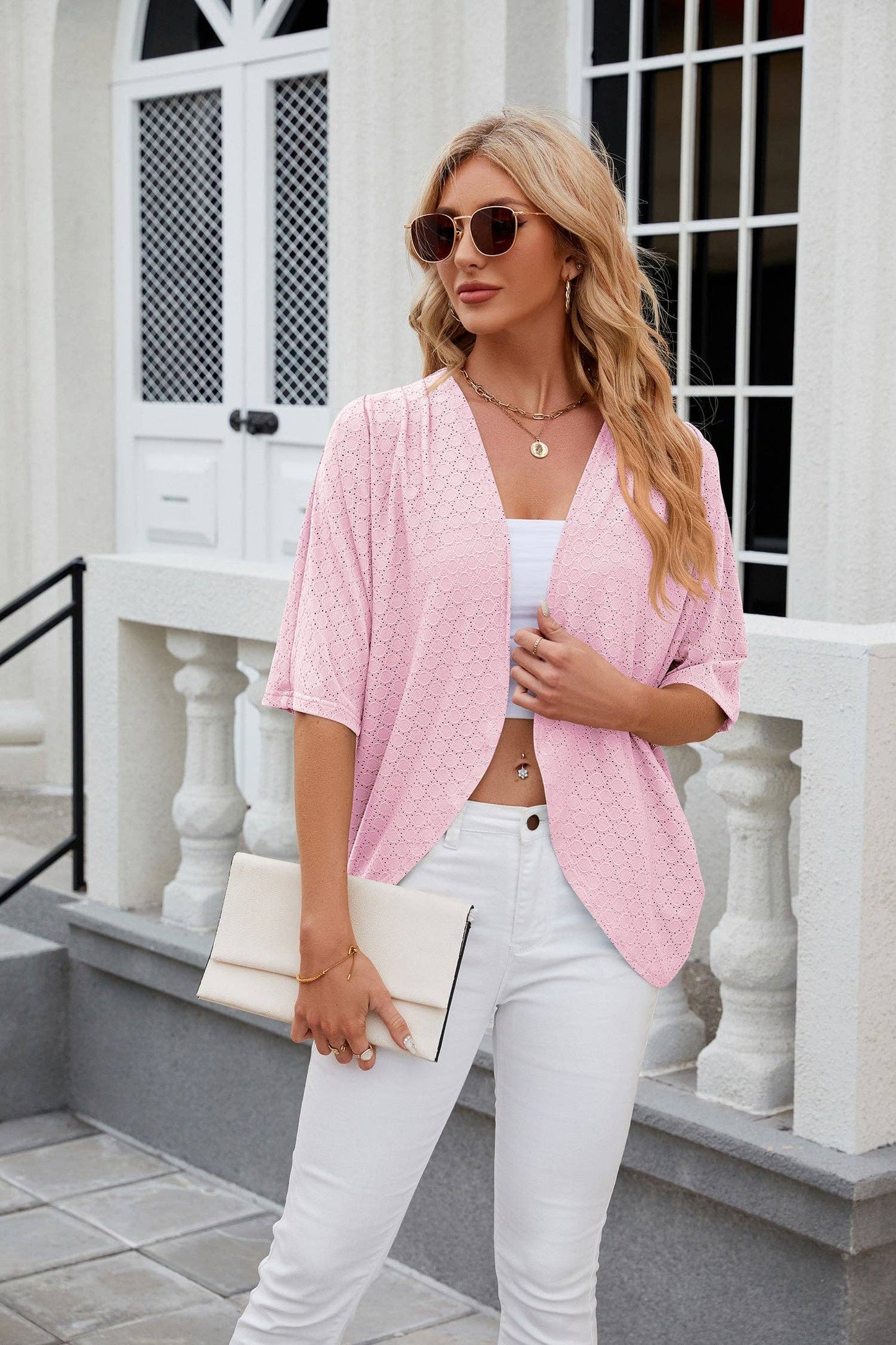 Short Sleeve Cardigan Lightweight Open Front Knit Sweaters: White / 65%Rayon 30%Polyester 5%Spandex / XXL