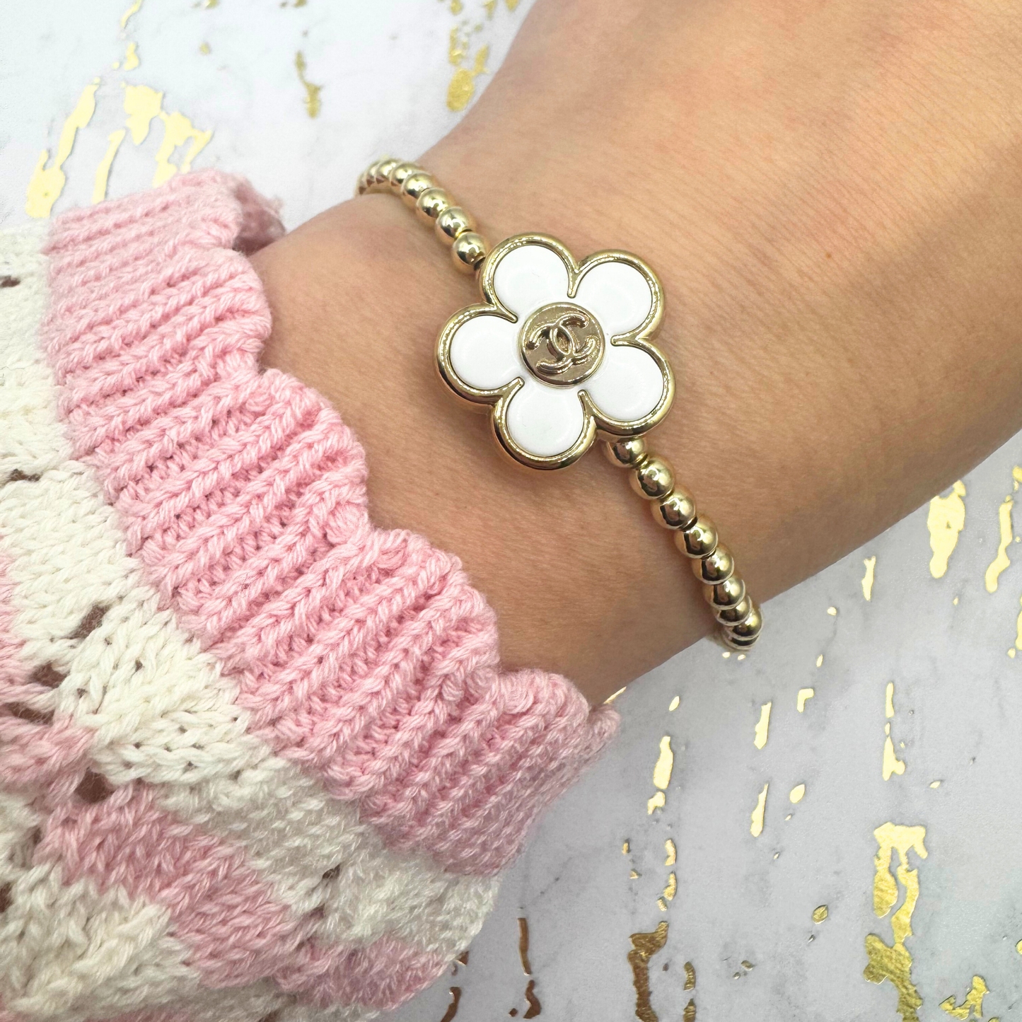 4MM Gold Beaded Bracelet: 7.5"