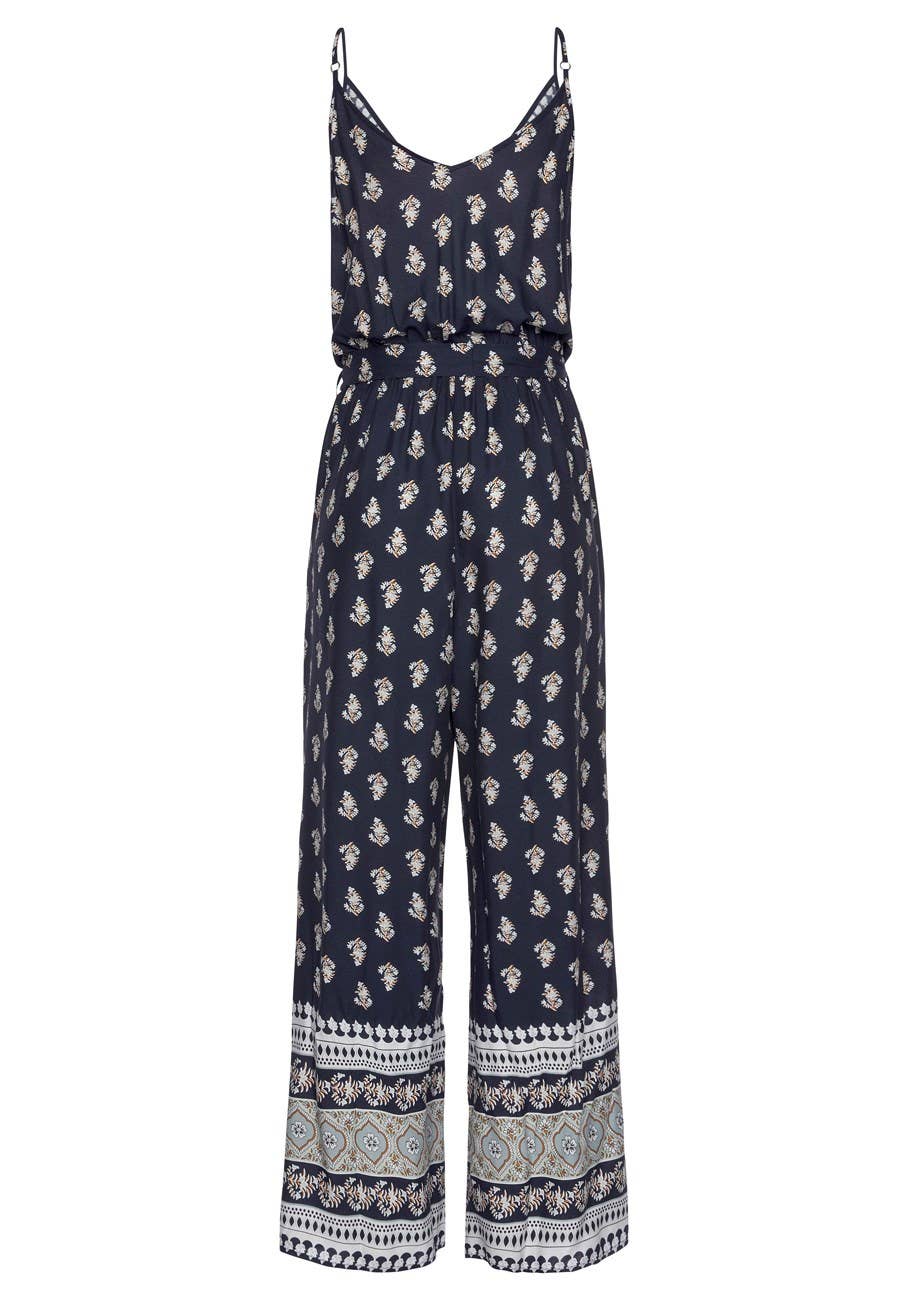 LASCANA Women's Patterned V-Neck Jumpsuit: Navy Printed / 14