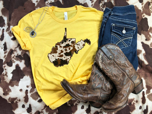 West Virginia Cow Hide Printed Tee: Small